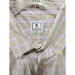 Peter Millar mens size XL long sleeve buttondown dress shirt copper purple check